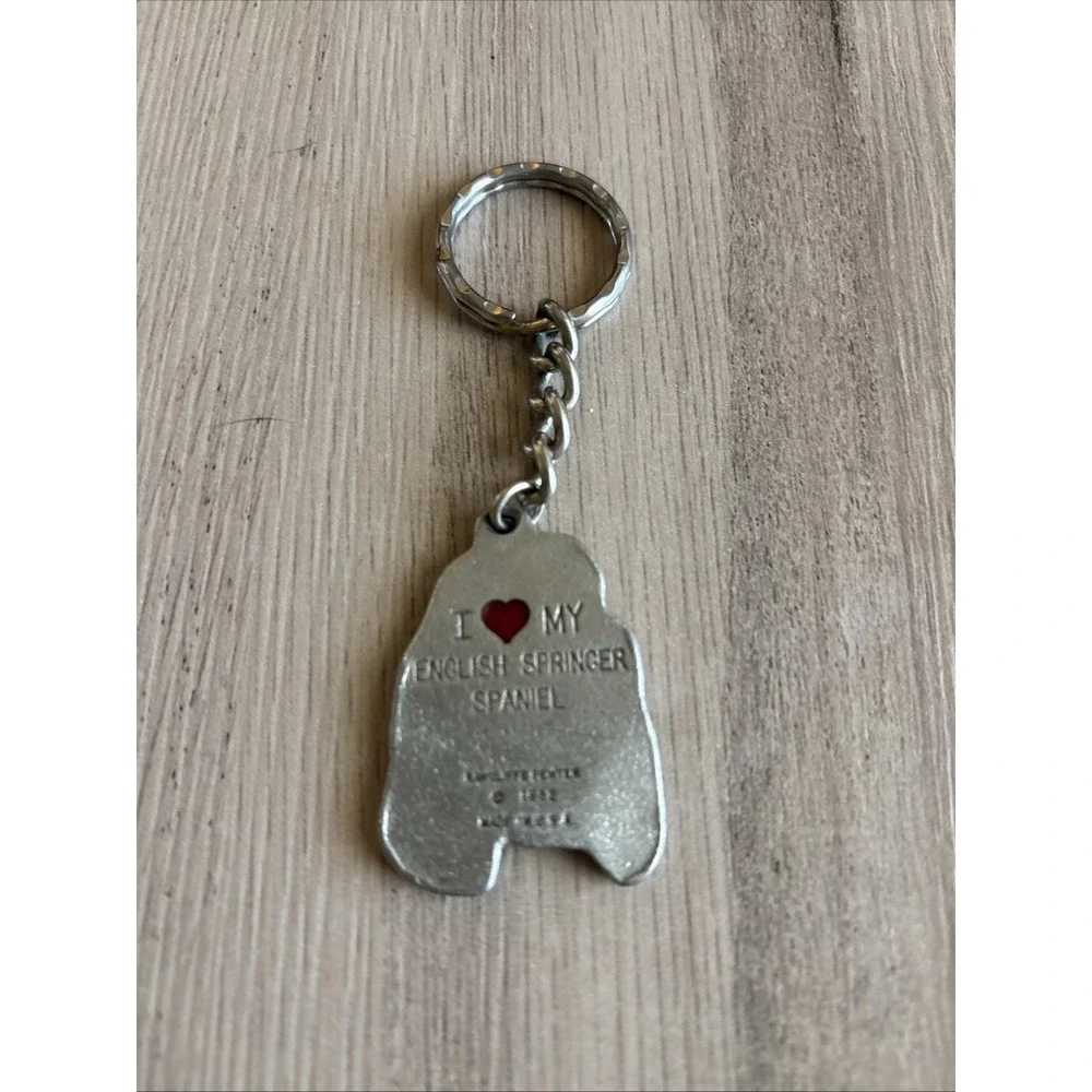 Vintage 1982 Rawcliffe Pewter I Love My Cocker‎ Spaniel Keychain Made In USA